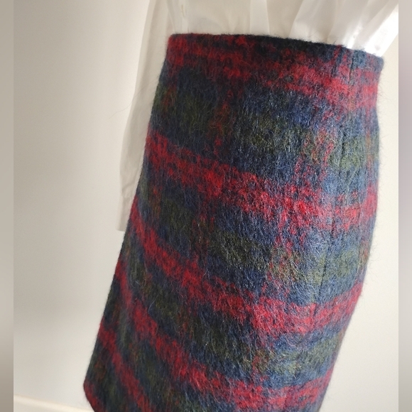 Talbots Wool Alpaca Blend Classic Pencil Skirt Tartan Navy Blue Colorful Sz 10 - Picture 7 of 14